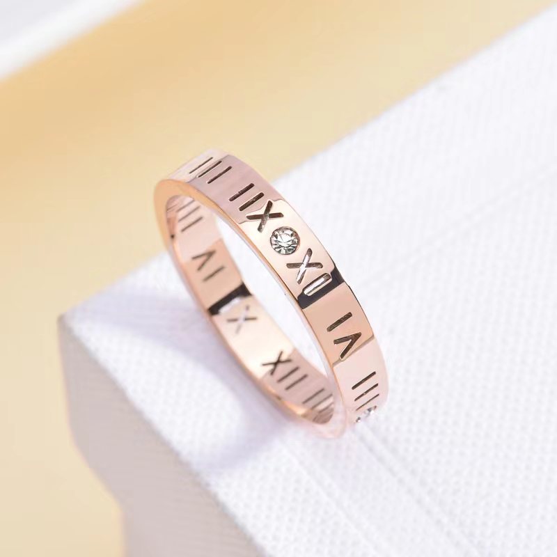 Titanium Steel Roman Numeral Diamond Ring