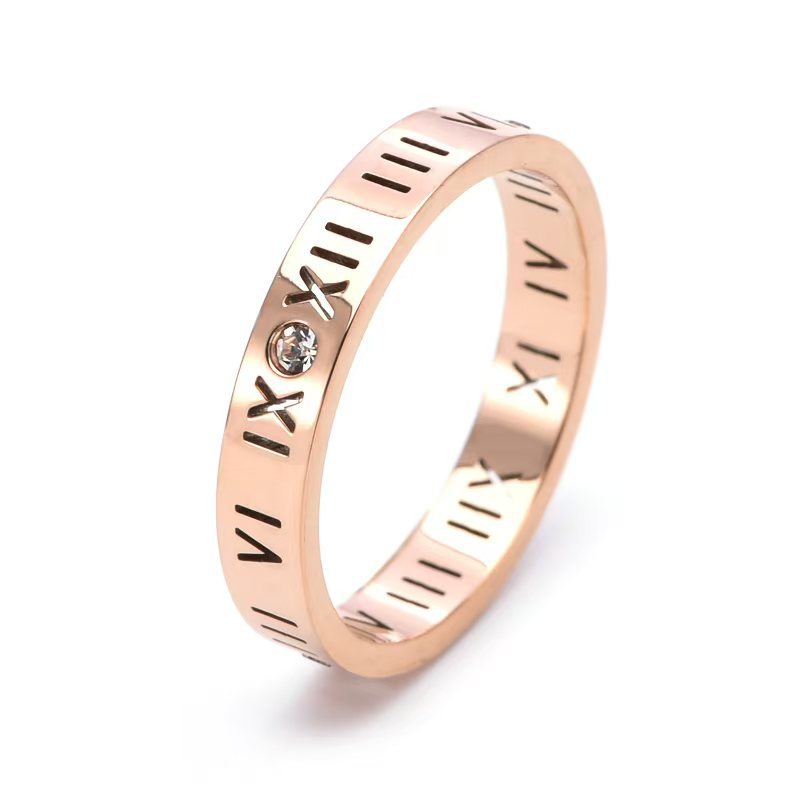 Titanium Steel Roman Numeral Diamond Ring