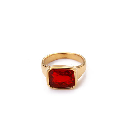 Titanium Steel Square Diamond Ring Gold Plated