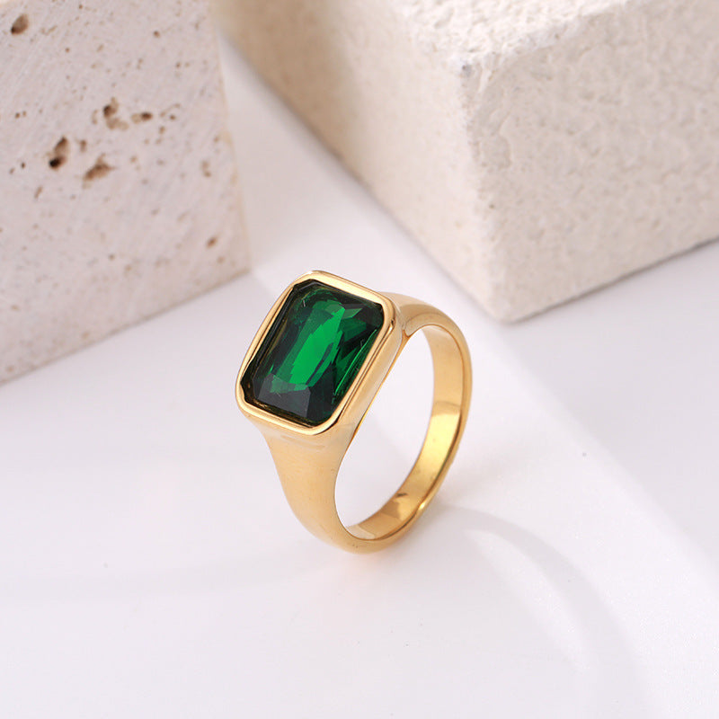 Titanium Steel Square Diamond Ring Gold Plated