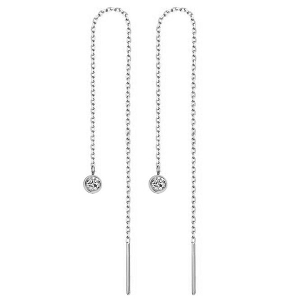 Titanium Steel Tassel Star Crystal Drop Earrings