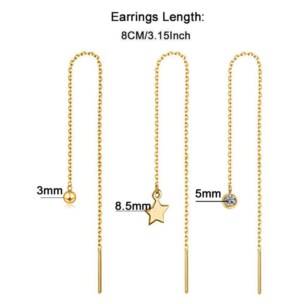 Titanium Steel Tassel Star Crystal Drop Earrings
