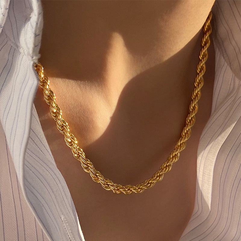 Titanium Steel Twist Chain Necklace Bracelet Set