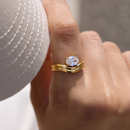 Titanium Steel Zircon Geometric Ring
