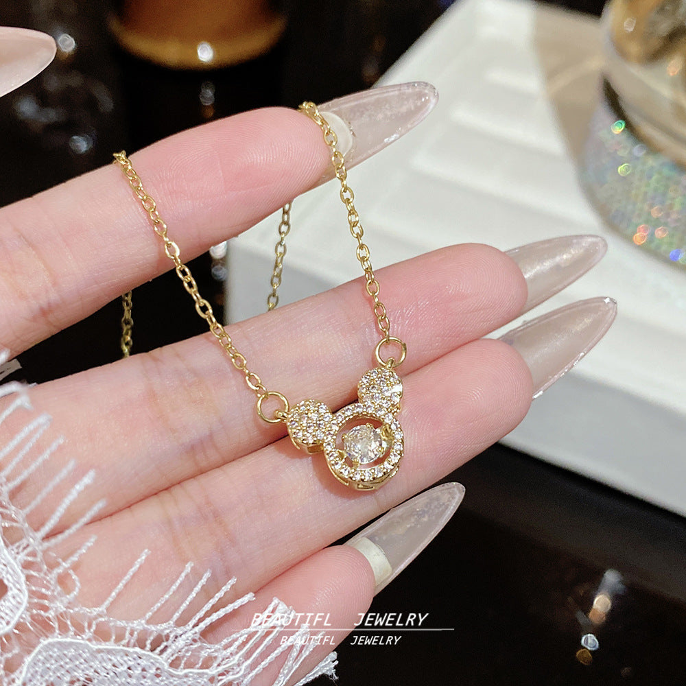 Titanium Steel Zircon Necklace with Geometric Pendant