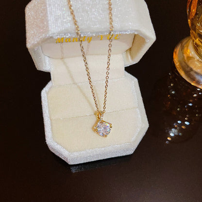 Titanium Steel Zircon Necklace with Geometric Pendant