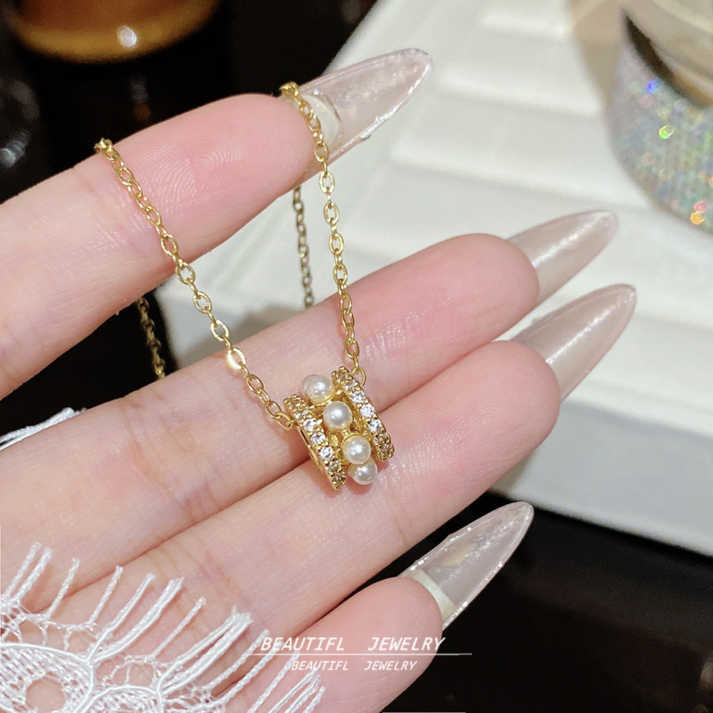 Titanium Steel Zircon Necklace with Geometric Pendant