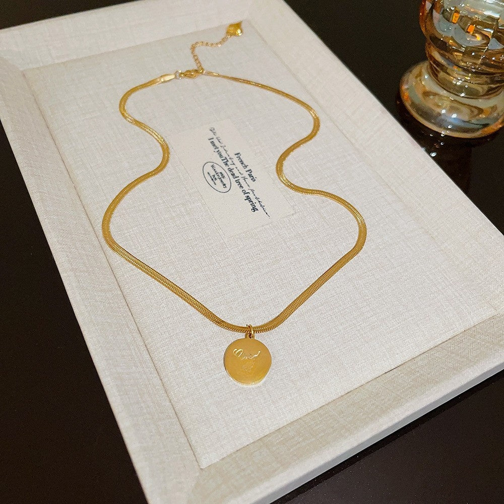 Titanium Steel Zircon Necklace with Geometric Pendant