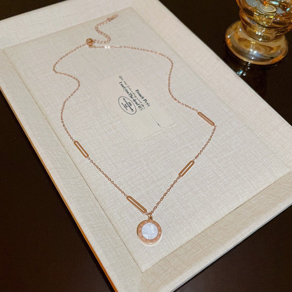 Titanium Steel Zircon Necklace with Geometric Pendant