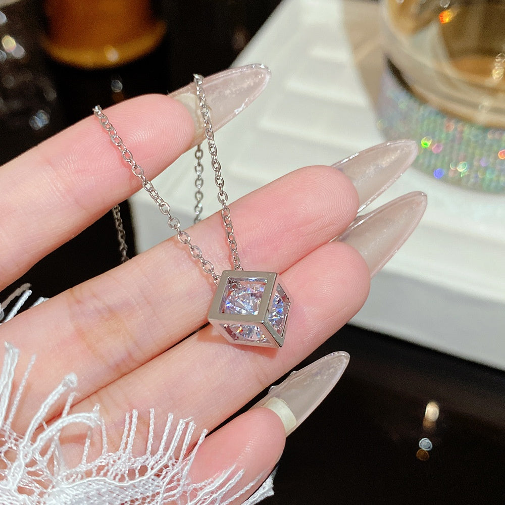 Titanium Steel Zircon Necklace with Geometric Pendant