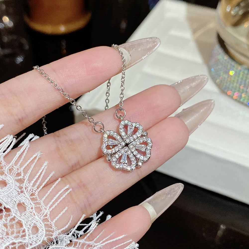 Titanium Steel Zircon Necklace with Geometric Pendant