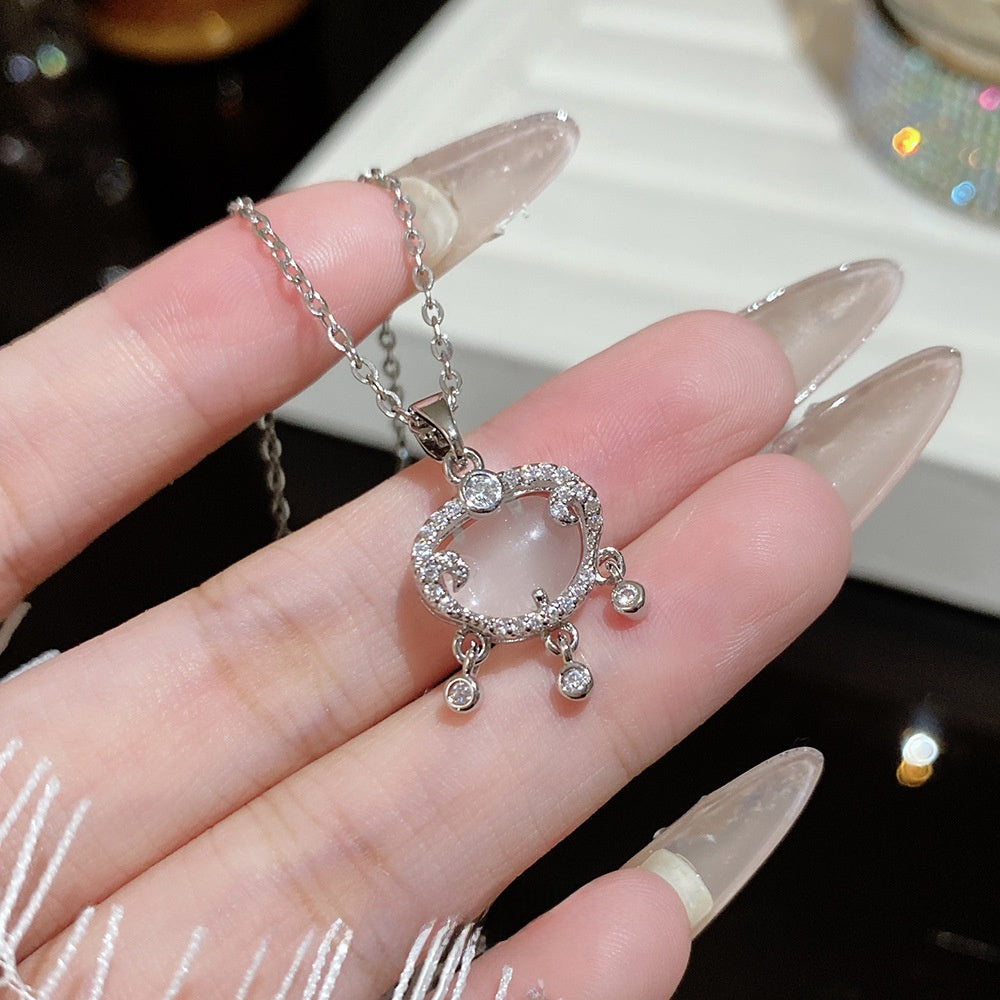 Titanium Steel Zircon Necklace with Geometric Pendant