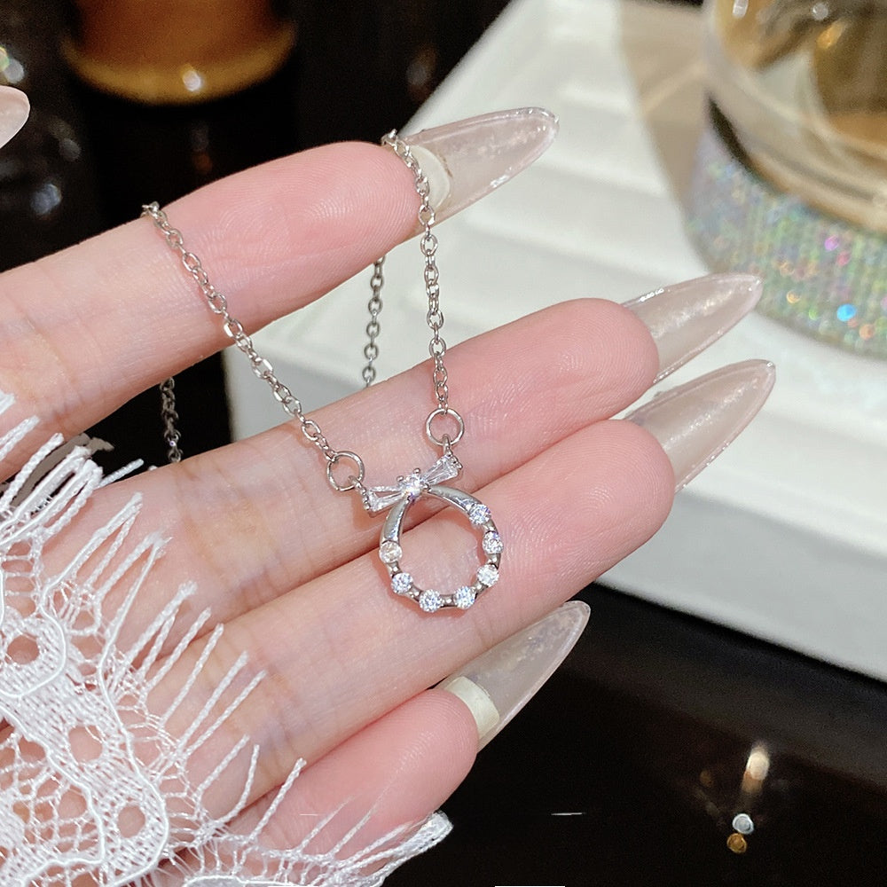 Titanium Steel Zircon Necklace with Geometric Pendant
