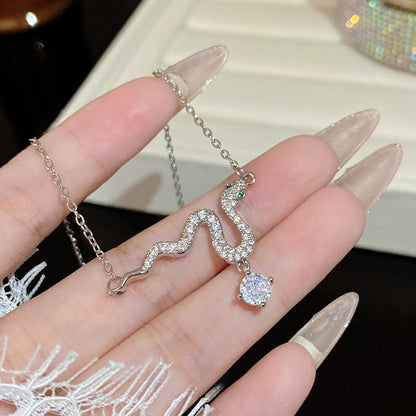 Titanium Steel Zircon Necklace with Geometric Pendant