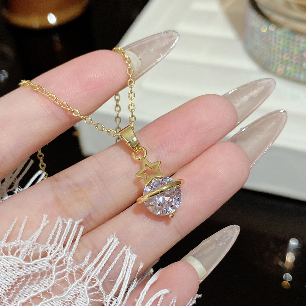 Titanium Steel Zircon Necklace with Geometric Pendant