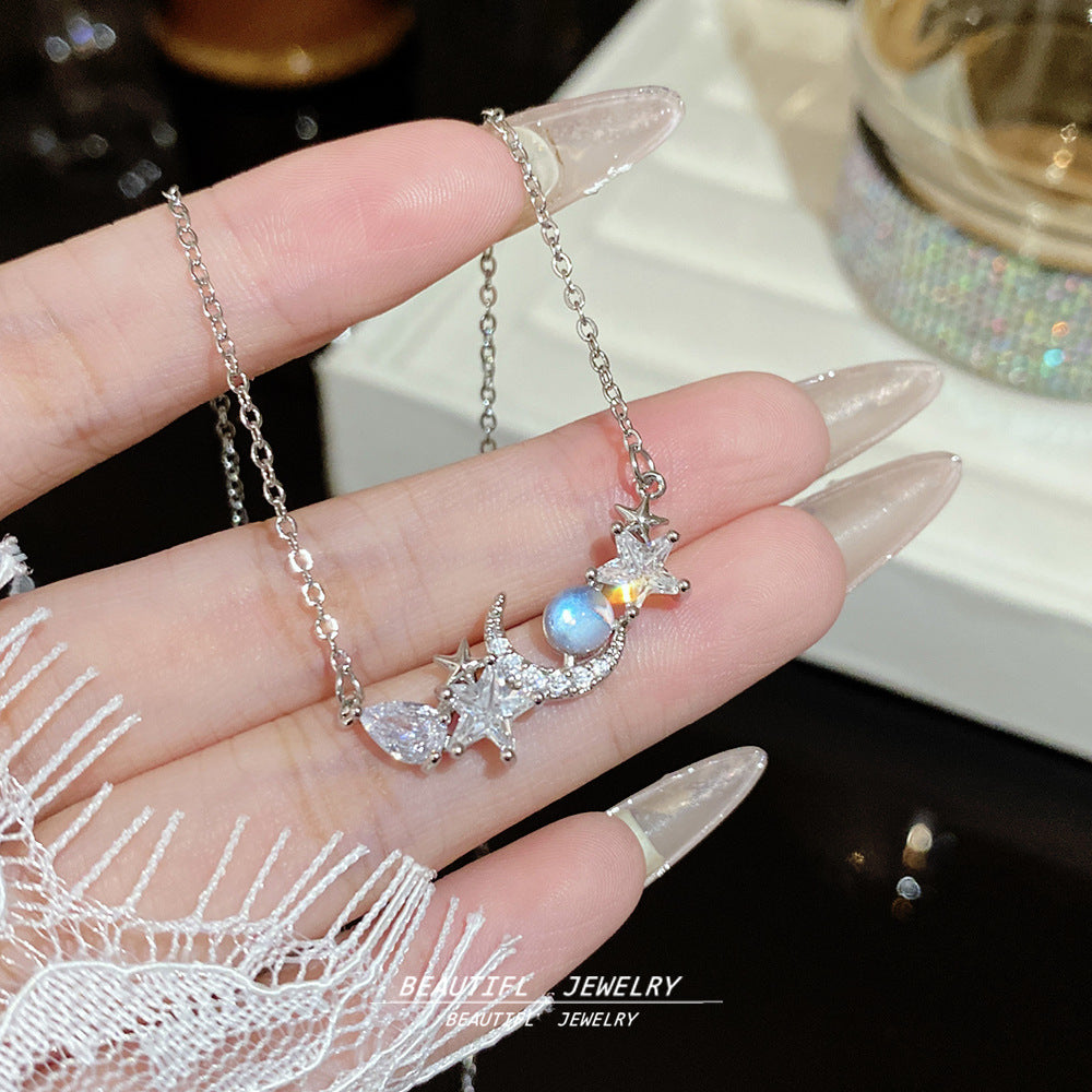Titanium Steel Zircon Necklace with Geometric Pendant