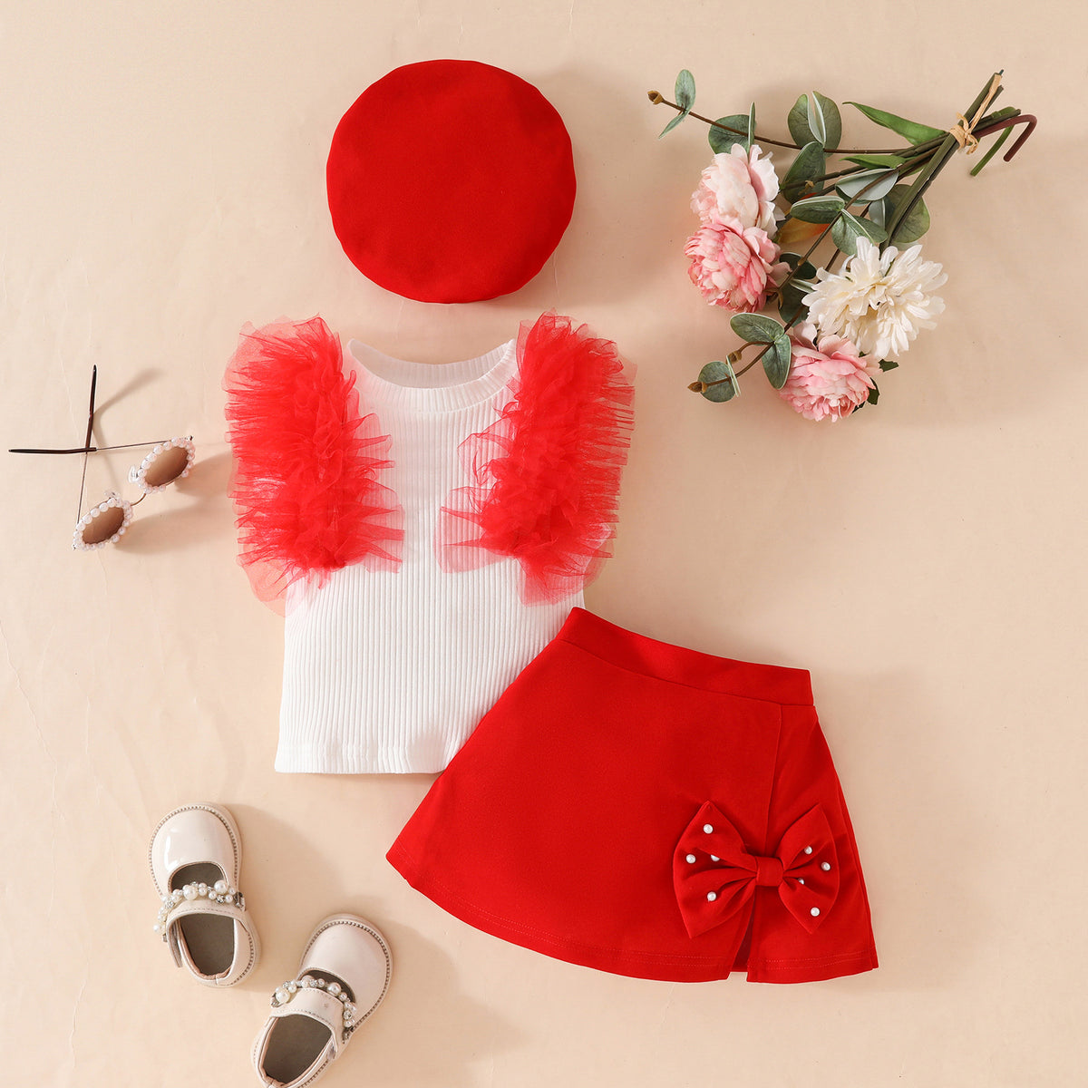 Toddler Girls Sleeveless Bow Outfit Set