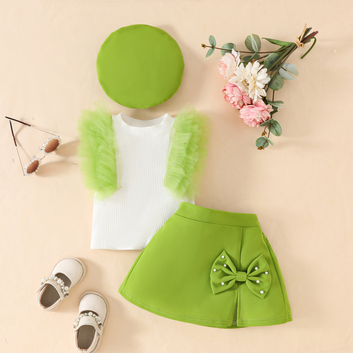 Toddler Girls Sleeveless Bow Outfit Set