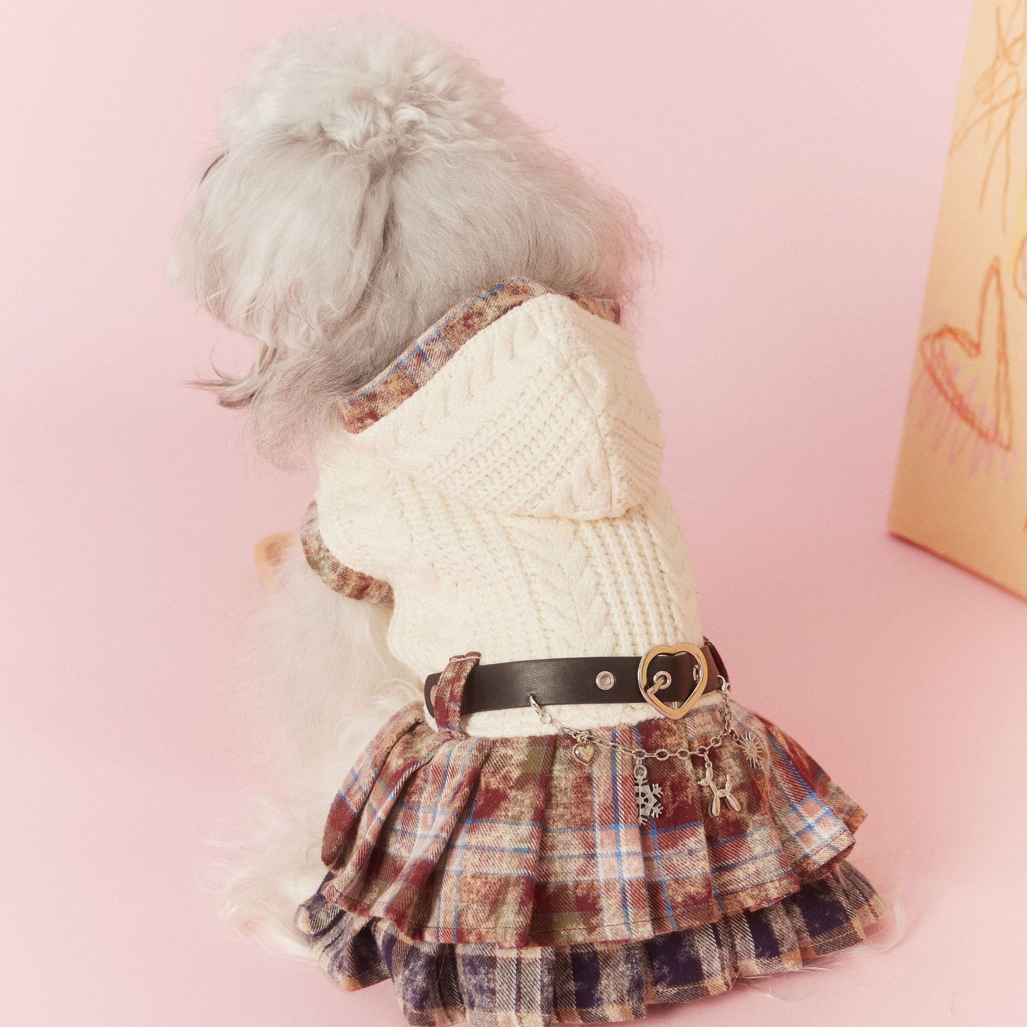 Tony Bear Dog Clothes Autumn and Winter Sleeveless Maillard Plaid Patchwork Sweet Schnauzer Bichon Teddy Dress