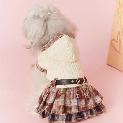 Tony Bear Dog Clothes Autumn and Winter Sleeveless Maillard Plaid Patchwork Sweet Schnauzer Bichon Teddy Dress
