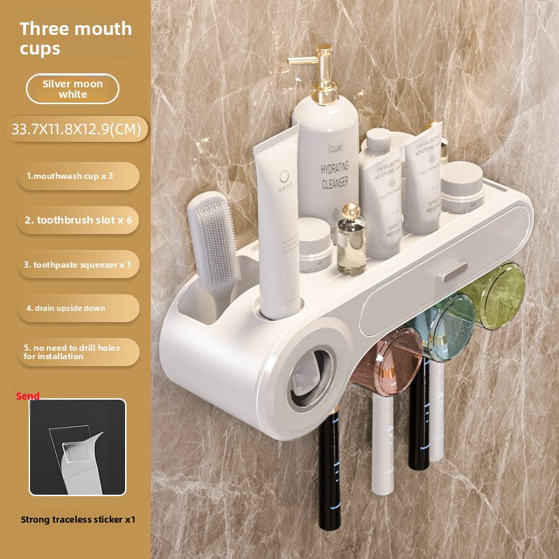 Tooth Cup Toothbrush Storage Rack Punch-Free Wall-Mounted Family Wash Cup Set Mouthwash Cup Dental Rack Dental Rack