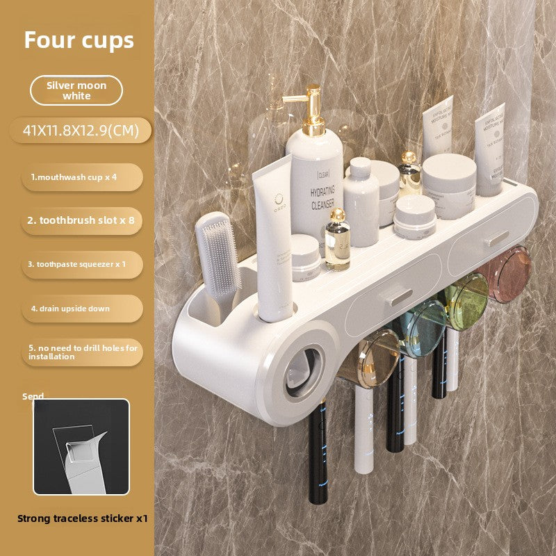 Tooth Cup Toothbrush Storage Rack Punch-Free Wall-Mounted Family Wash Cup Set Mouthwash Cup Dental Rack Dental Rack