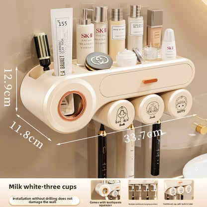 Tooth Cup Toothbrush Storage Rack Punch-Free Wall-Mounted Family Wash Cup Set Mouthwash Cup Dental Rack Dental Rack