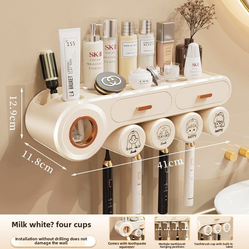 Tooth Cup Toothbrush Storage Rack Punch-Free Wall-Mounted Family Wash Cup Set Mouthwash Cup Dental Rack Dental Rack