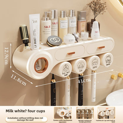 Tooth Cup Toothbrush Storage Rack Punch-Free Wall-Mounted Family Wash Cup Set Mouthwash Cup Dental Rack Dental Rack