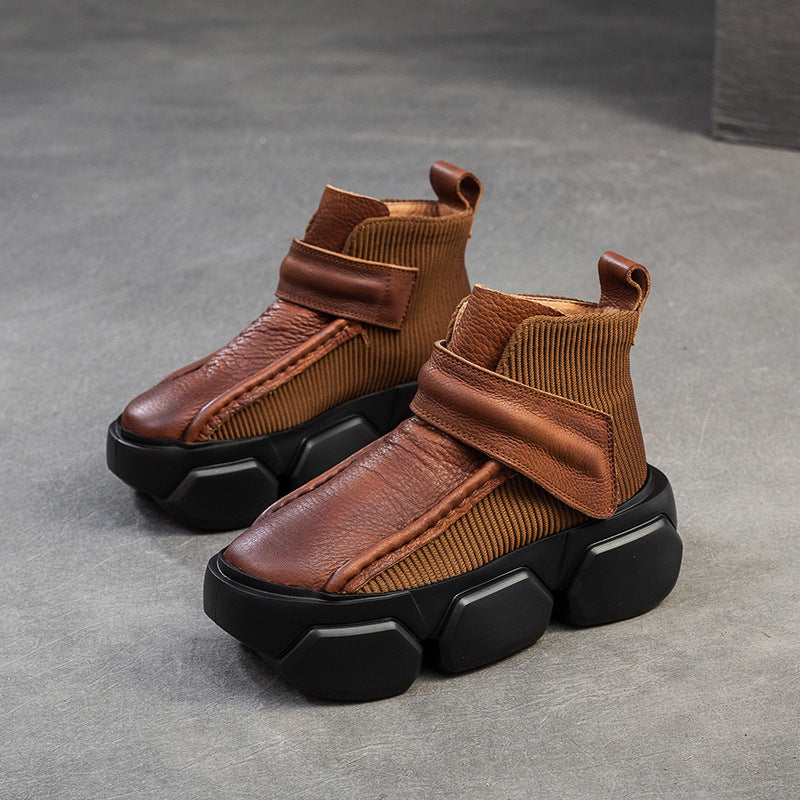 Top layer cowhide thick-soled short boots