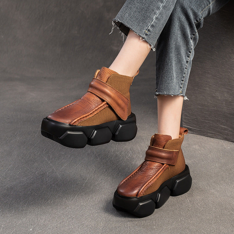 Top layer cowhide thick-soled short boots