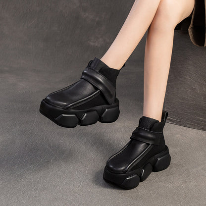Top layer cowhide thick-soled short boots