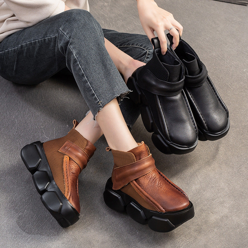 Top layer cowhide thick-soled short boots