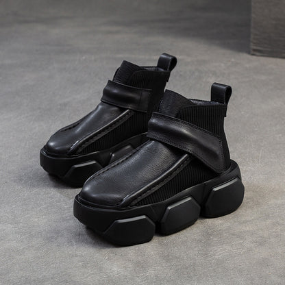 Top layer cowhide thick-soled short boots