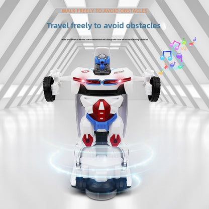 Toy car model transforming and rotating robot