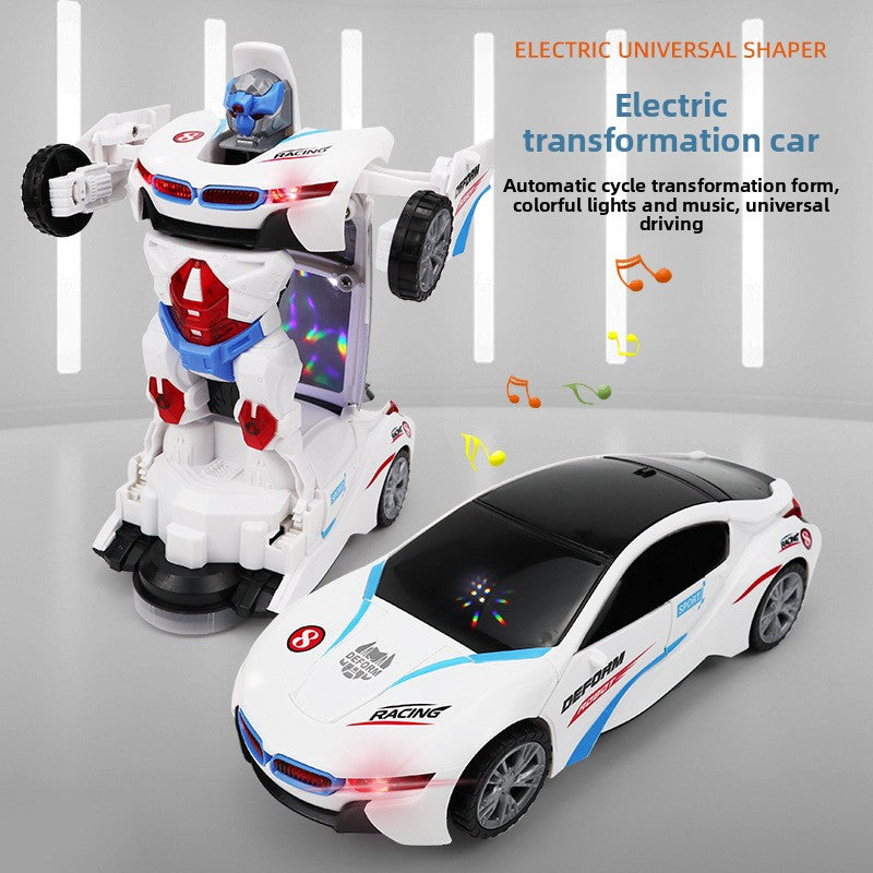 Toy car model transforming and rotating robot