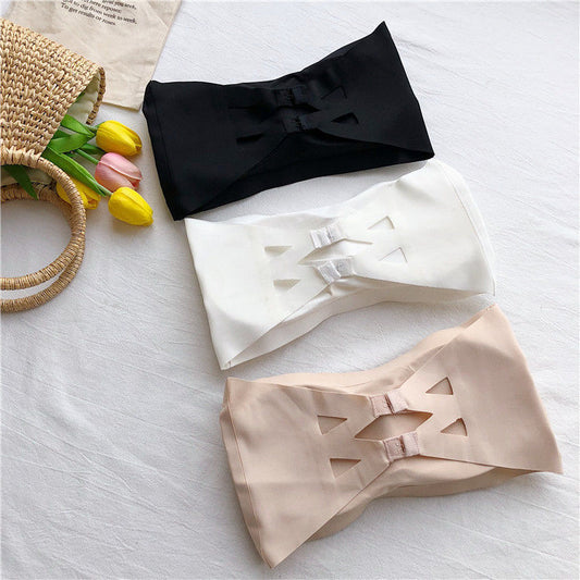 Traceless Anti-walking One-word Tube Top Beautiful Back Wrap Black Bottoming Vest Underwear Women's Non-slip Push-up Bra Bra