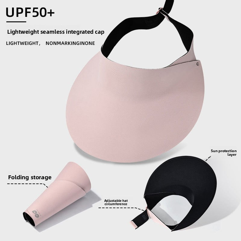 Traceless Integrated Sunscreen Hat Women's Anti-ultraviolet Summer Sports Big Brim Empty Top Foldable Sunshade Hat