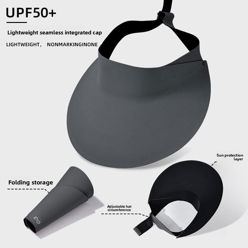 Traceless Integrated Sunscreen Hat Women's Anti-ultraviolet Summer Sports Big Brim Empty Top Foldable Sunshade Hat