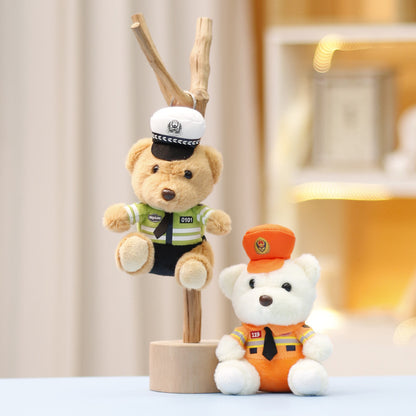 Traffic police teddy bear plush toy, police teddy bear cute doll bag decoration, doll keychain pendant