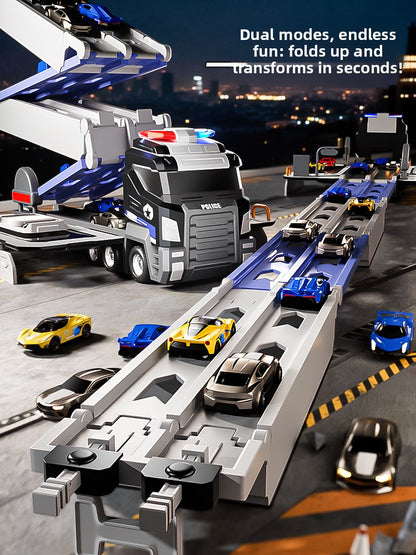 Transforming Police Car Toy with Track and Ejection Features