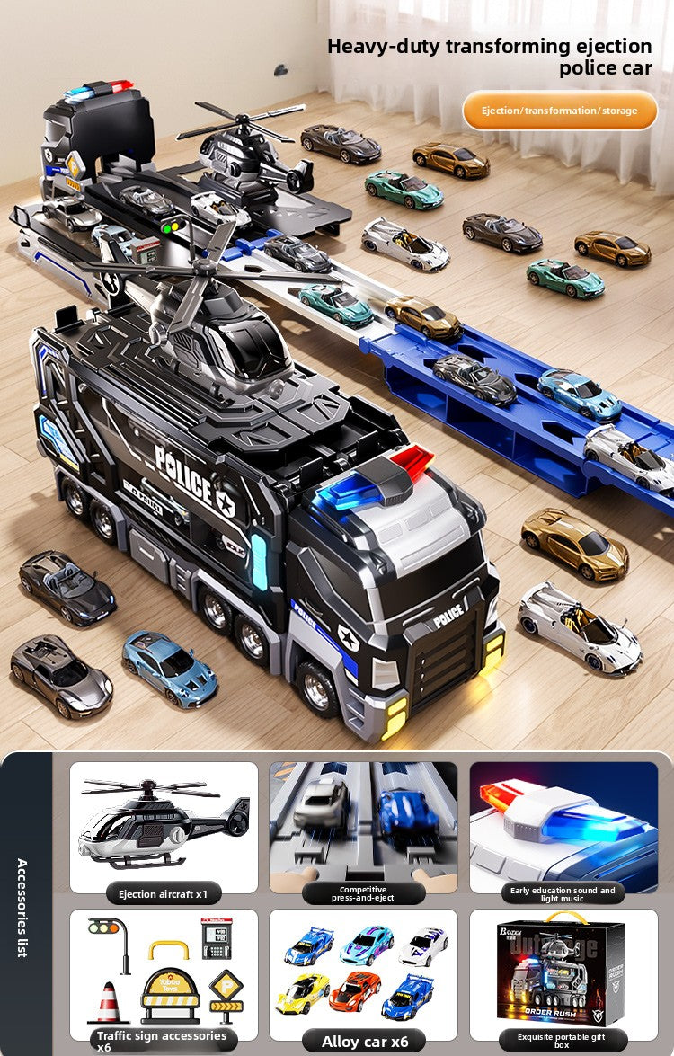 Transforming Police Car Toy with Track and Ejection Features