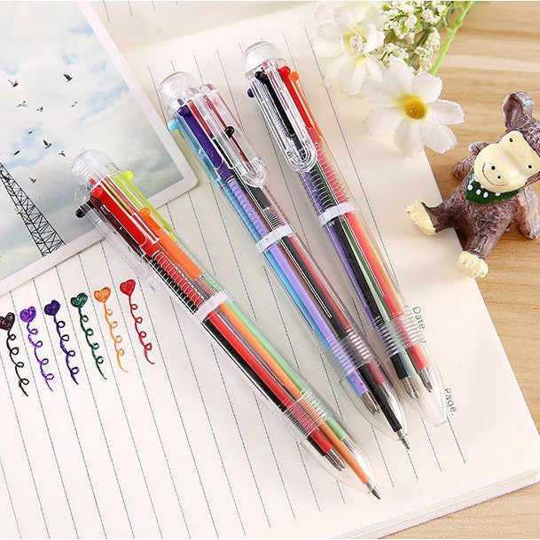 Transparent 6-Color Retractable Ballpoint Pen