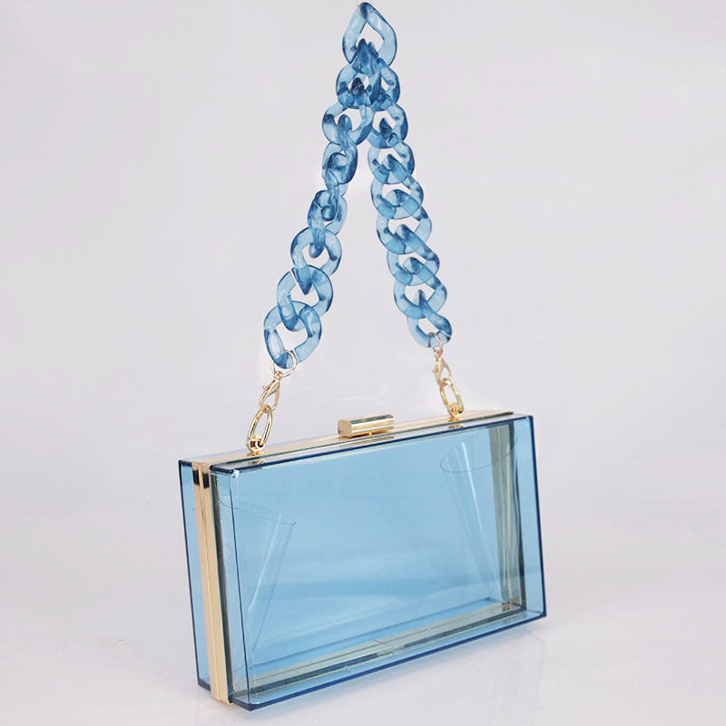 Transparent Acrylic Small Square Bag with Resin Chain