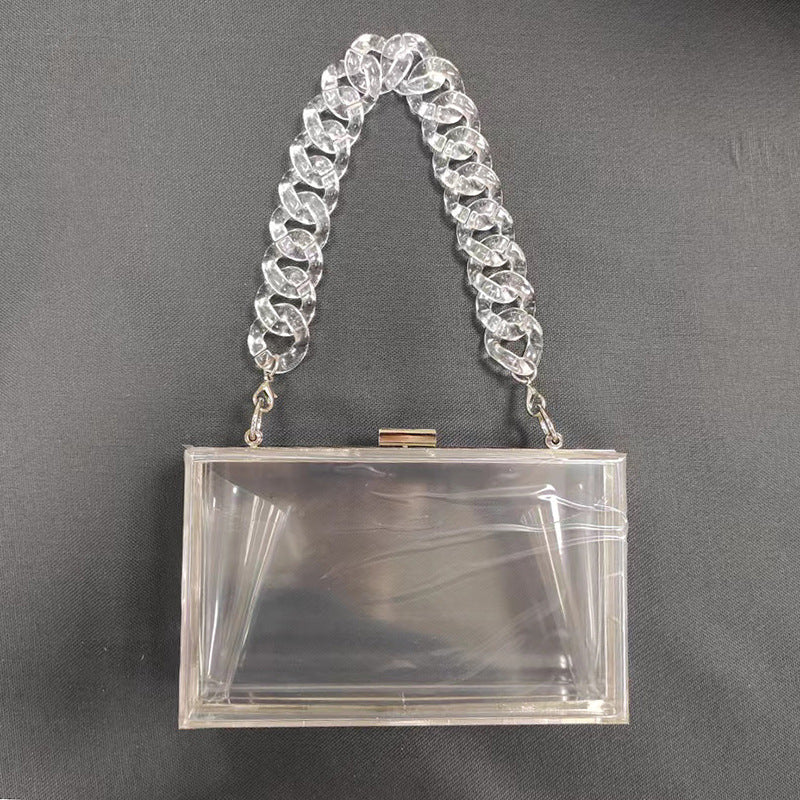 Transparent Acrylic Small Square Bag with Resin Chain
