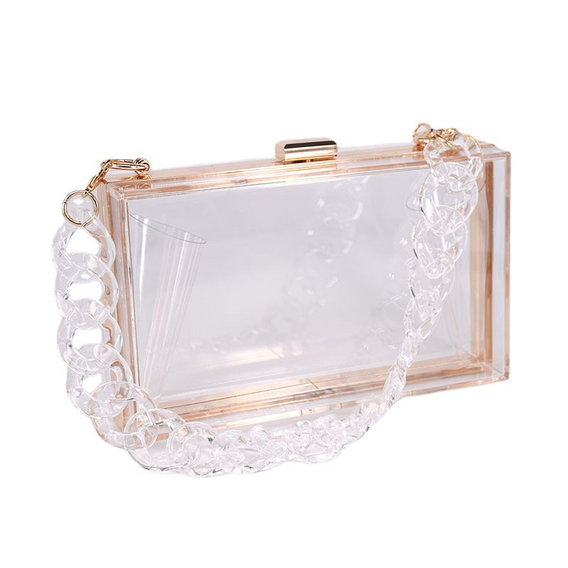 Transparent Acrylic Small Square Bag with Resin Chain