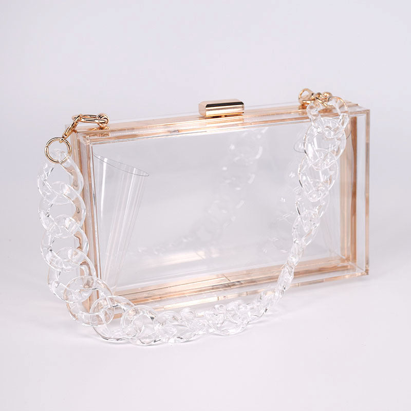 Transparent Acrylic Small Square Bag with Resin Chain