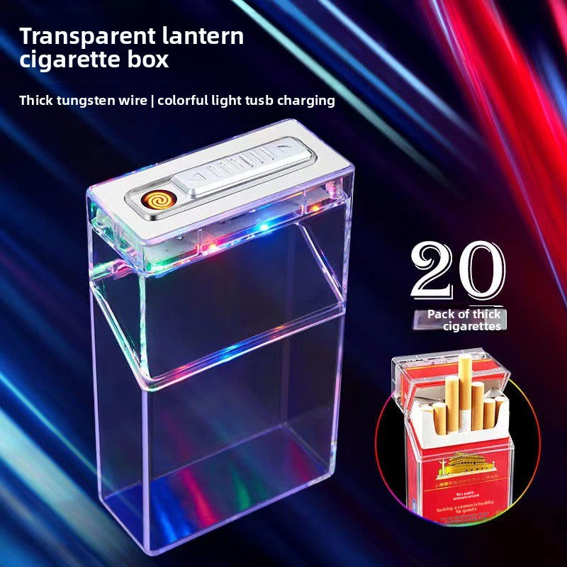 Transparent Colorful Rechargeable Cigarette Case Lighter Windproof