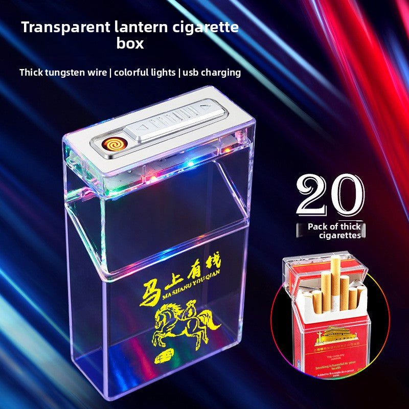 Transparent Colorful Rechargeable Cigarette Case Lighter Windproof