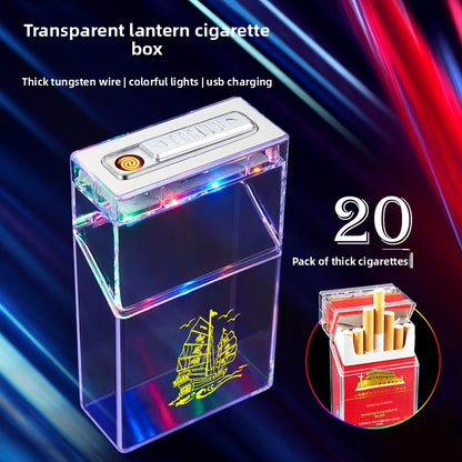 Transparent Colorful Rechargeable Cigarette Case Lighter Windproof